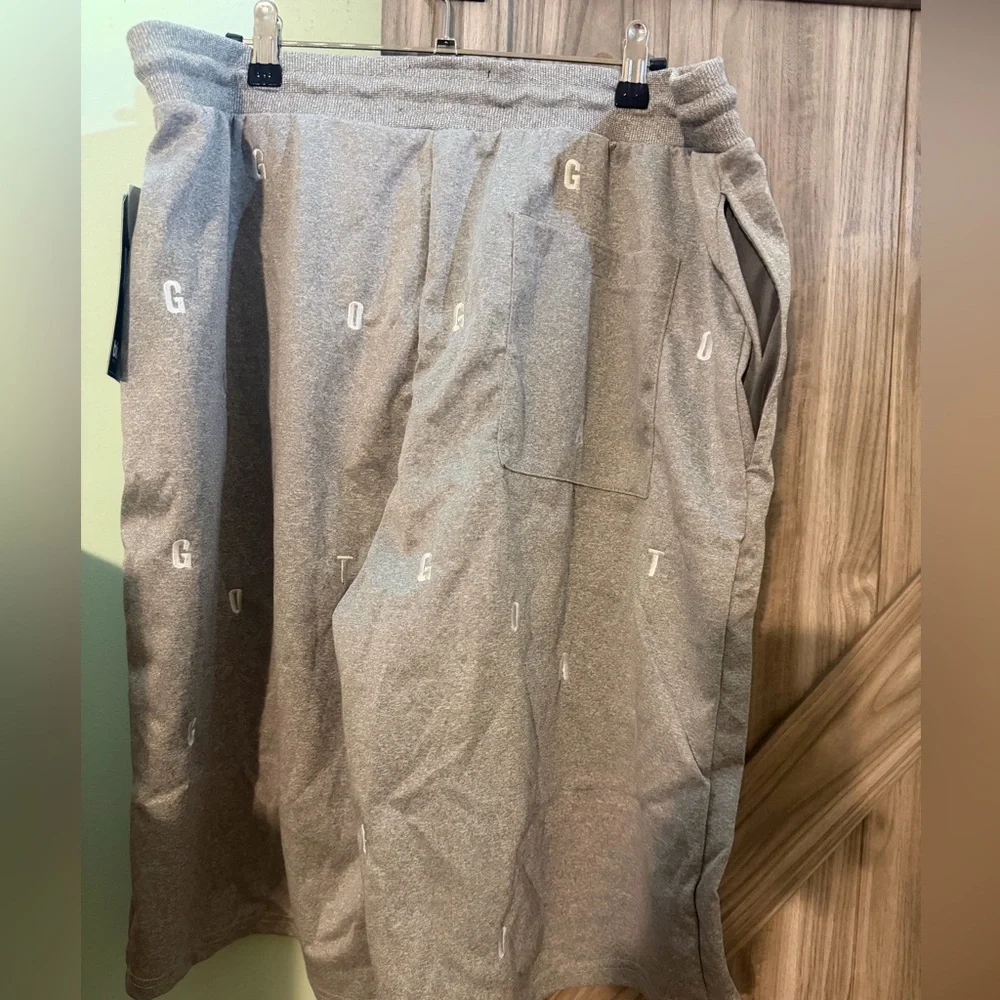 Men's Gray Athletic Drawstring Shorts with Subtle Lettering - Picture 2 of 4